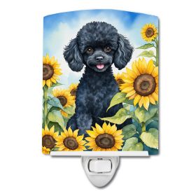 Poodle - Black Puppy - in Sunflowers Ceramic Nightlight