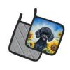 Poodle - Black Puppy - in Sunflowers Pair of Potholders