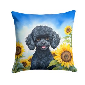 Poodle - Black Puppy - in Sunflowers Throw Pillow