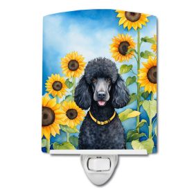 Poodle - Black - in Sunflowers Ceramic Nightlight