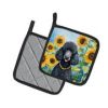 Poodle - Black - in Sunflowers Pair of Potholders