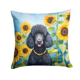 Poodle - Black - in Sunflowers Throw Pillow