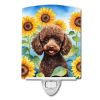 Poodle - Chocolate Puppy - in Sunflowers Ceramic Nightlight