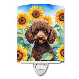Poodle - Chocolate Puppy - in Sunflowers Ceramic Nightlight