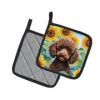 Poodle - Chocolate Puppy - in Sunflowers Pair of Potholders
