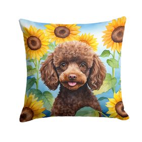 Poodle - Chocolate Puppy - in Sunflowers Throw Pillow
