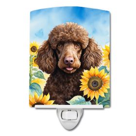 Poodle - Chocolate - in Sunflowers Ceramic Nightlight