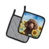 Poodle - Chocolate - in Sunflowers Pair of Potholders