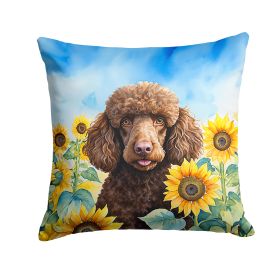 Poodle - Chocolate - in Sunflowers Throw Pillow