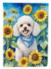 Poodle - White Puppy - in Sunflowers House Flag