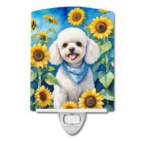 Poodle - White Puppy - in Sunflowers Ceramic Nightlight