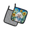Poodle - White Puppy - in Sunflowers Pair of Potholders