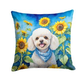 Poodle - White Puppy - in Sunflowers Throw Pillow