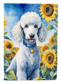 Poodle - White - in Sunflowers House Flag