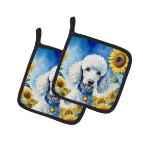 Poodle - White - in Sunflowers Pair of Potholders