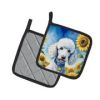 Poodle - White - in Sunflowers Pair of Potholders