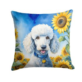 Poodle - White - in Sunflowers Throw Pillow