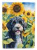 Portuguese Water Dog in Sunflowers House Flag