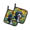 Portuguese Water Dog in Sunflowers Pair of Potholders