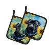 Pug 1 in Sunflowers Pair of Potholders