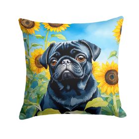 Pug 1 in Sunflowers Throw Pillow