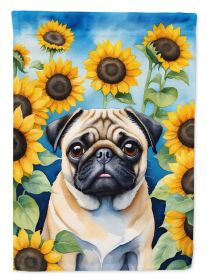 Pug 2 in Sunflowers House Flag