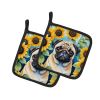 Pug 2 in Sunflowers Pair of Potholders