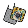 Pug 2 in Sunflowers Pair of Potholders