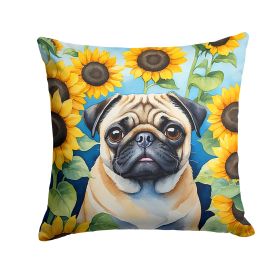Pug 2 in Sunflowers Throw Pillow