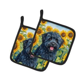 Puli in Sunflowers Pair of Potholders