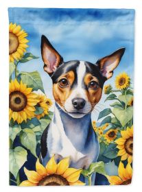 Rat Terrier in Sunflowers House Flag