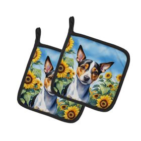 Rat Terrier in Sunflowers Pair of Potholders