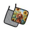 Redbone Coonhound in Sunflowers Pair of Potholders