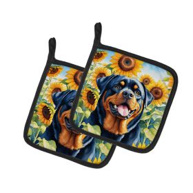 Rottweiler in Sunflowers Pair of Potholders