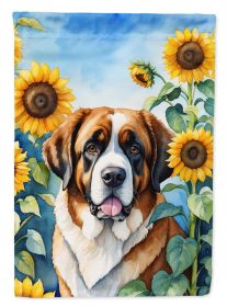 Saint Bernard in Sunflowers House Flag