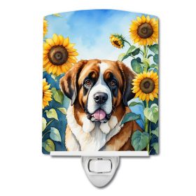 Saint Bernard in Sunflowers Ceramic Nightlight