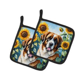 Saint Bernard in Sunflowers Pair of Potholders