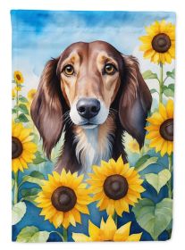 Saluki in Sunflowers House Flag
