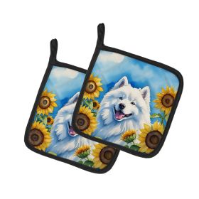Samoyed 1 in Sunflowers Pair of Potholders