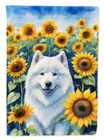 Samoyed 2 in Sunflowers House Flag