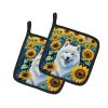Samoyed 2 in Sunflowers Pair of Potholders