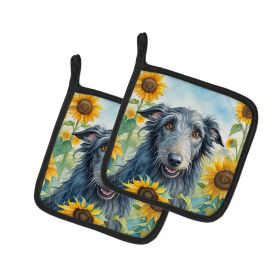 Scottish Deerhound in Sunflowers Pair of Potholders
