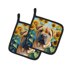 Shar Pei in Sunflowers Pair of Potholders