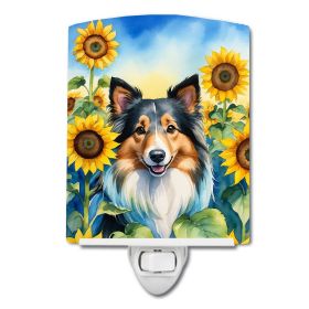 Sheltie in Sunflowers Ceramic Nightlight