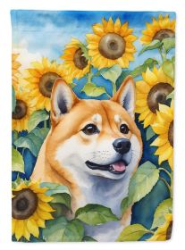 Shiba Inu in Sunflowers House Flag