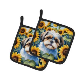 Shih Tzu in Sunflowers Pair of Potholders