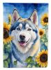 Siberian Husky 1 in Sunflowers House Flag