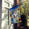 Siberian Husky 1 in Sunflowers House Flag