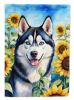 Siberian Husky 2 in Sunflowers House Flag