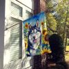 Siberian Husky 2 in Sunflowers House Flag